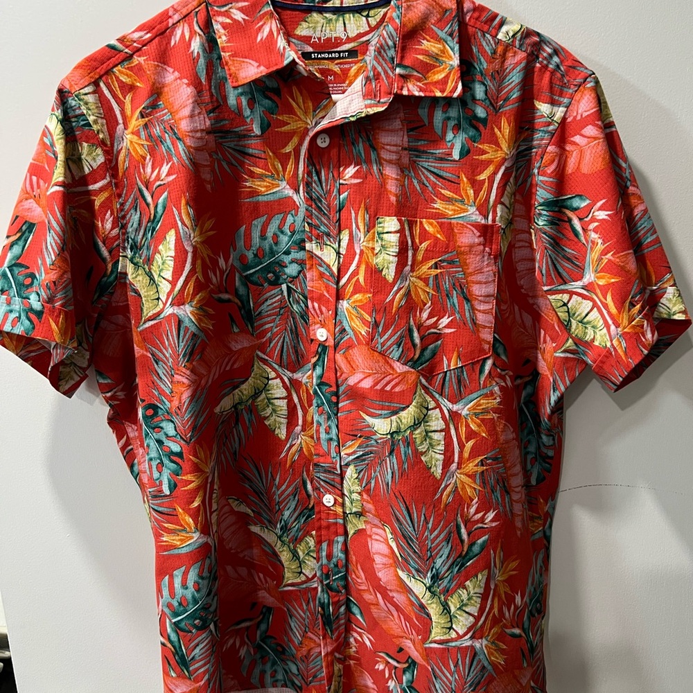 Apt. 9 Premier Flex Untucked Fit Red Tropical Print Men's Button Down Shirt